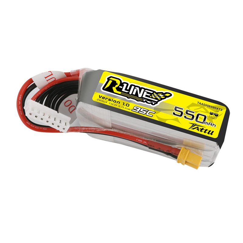 Tattu R-Line 550mAh 6S 22.2V 95C LiPo Battery Pack w/ XT30, JST-XHR-7P, 190C Burst