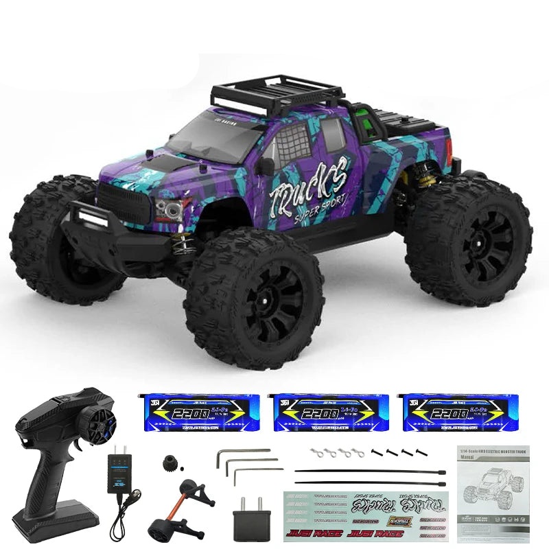 Teeggi PT14R/MT14R 1/14 4WD Rc Car 100KM/H Brushless 3S, 2.4GHz, IPX6 ESC, Metal Shocks, 150M Range, Ready-to-Go Off-road Truck PT14R Purple 3B BX