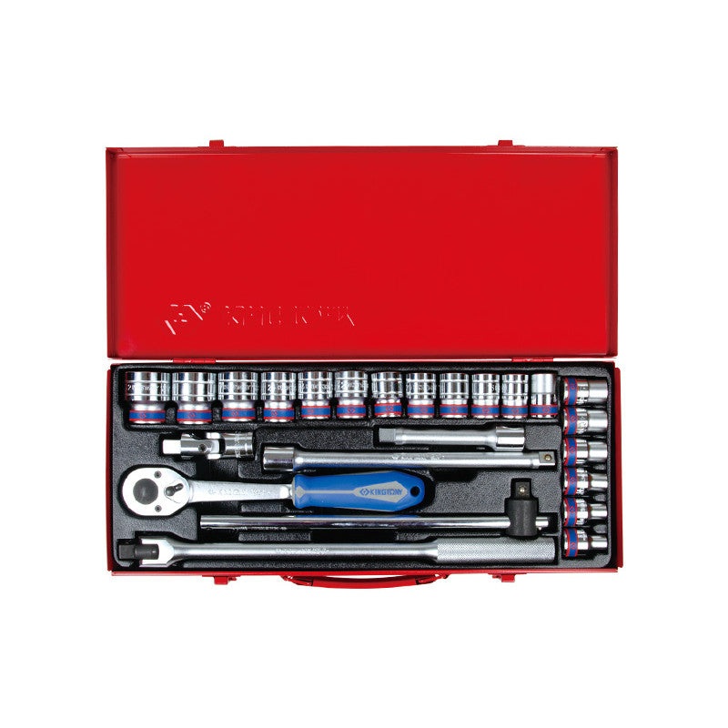 1/2" 24-Piece 6-Point Socket Set with Accessories in Metal Case