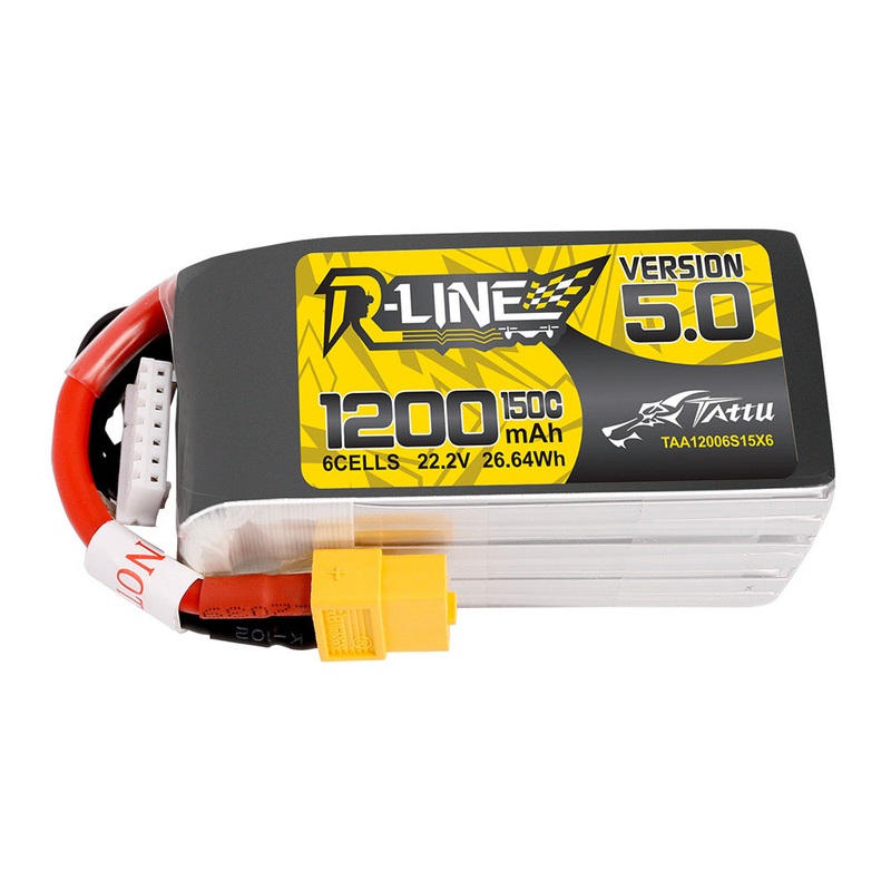 Tattu R-Line V5 LiPo Battery Pack 1200mAh 6S 22.2V 150C with XT60 Plug, JST-XHR-7P Balance