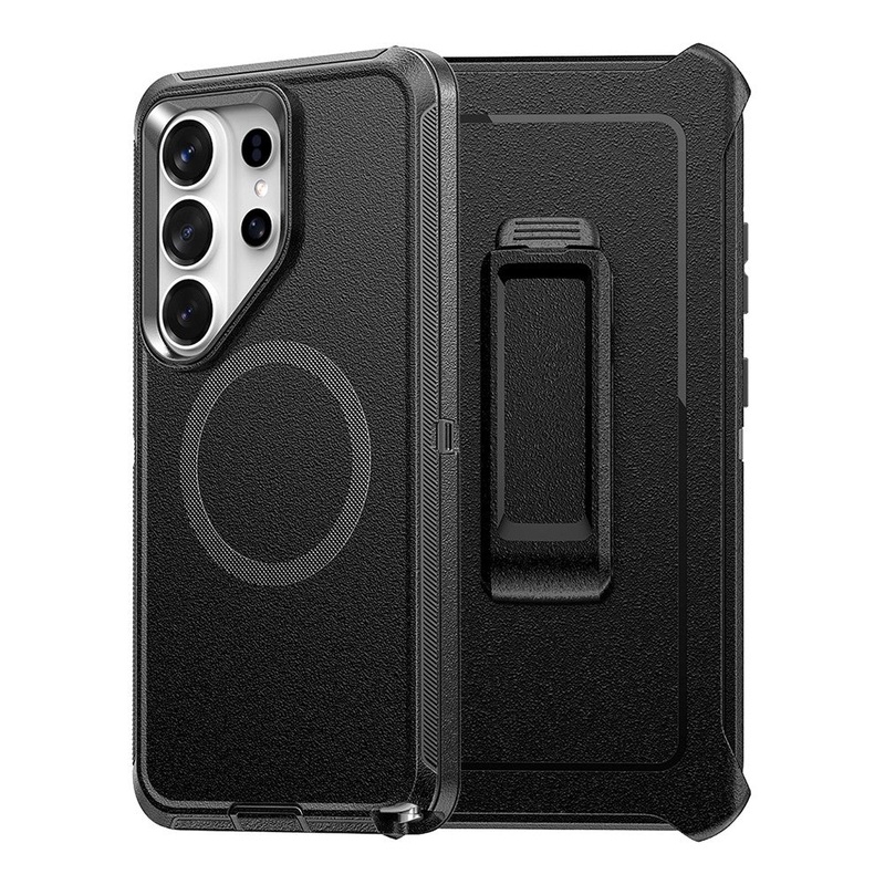 Shockproof Robot Armor Hard Plastic Case Cover with Belt Clip with Magnetic Ring for Samsung Galaxy S26 Ultra - Black