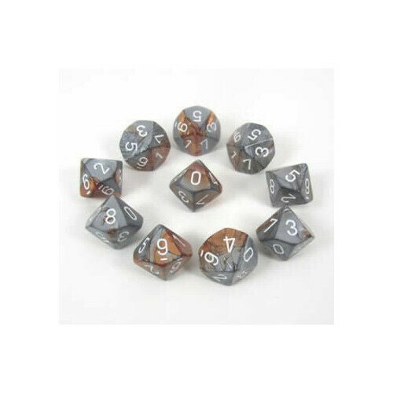 Chessex 26224 Gemini Copper-Steel/white Set of Ten d10s