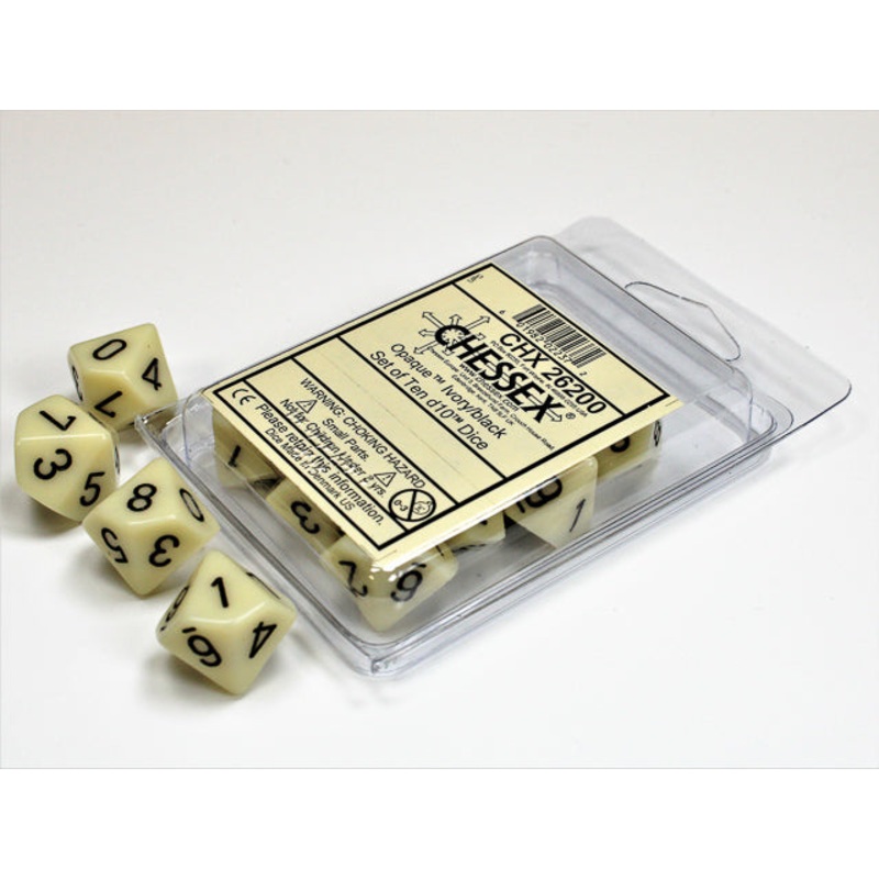 Chessex 26200 Opaque Ivory/black Set of Ten d10s
