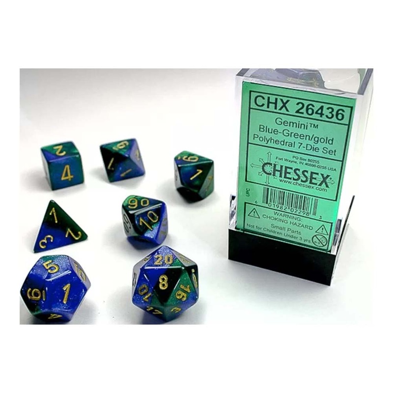 Chessex 26436 Gemini Blue-Green/Gold 7-Die Set