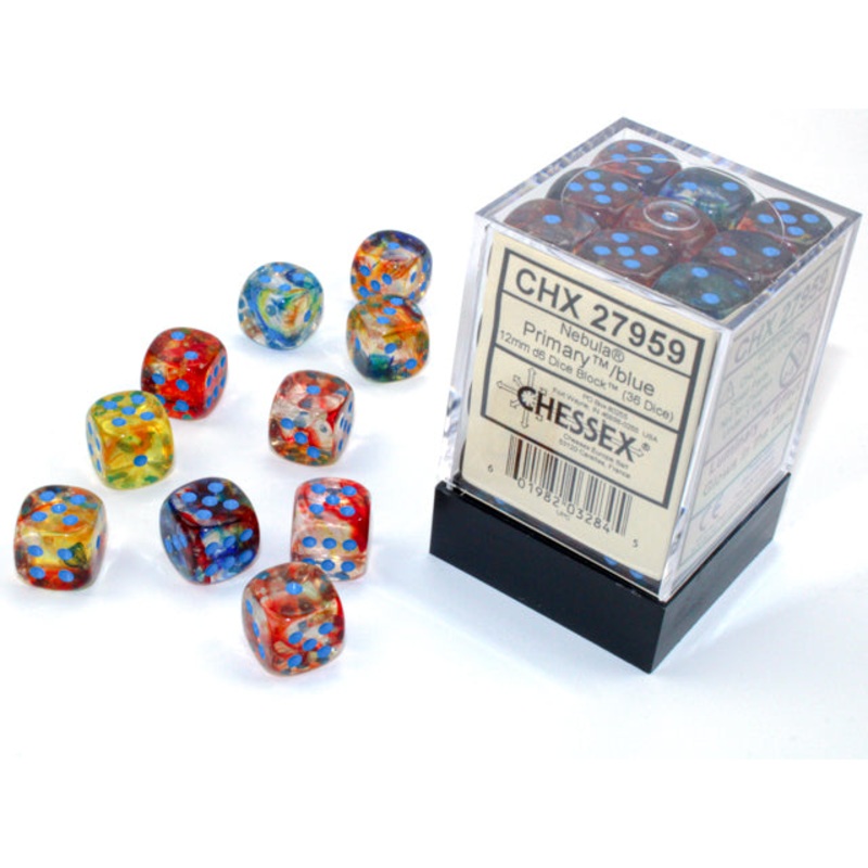 Chessex 27959 Nebula 12mm d6 Primary/blue Luminary Dice Block (36 dice