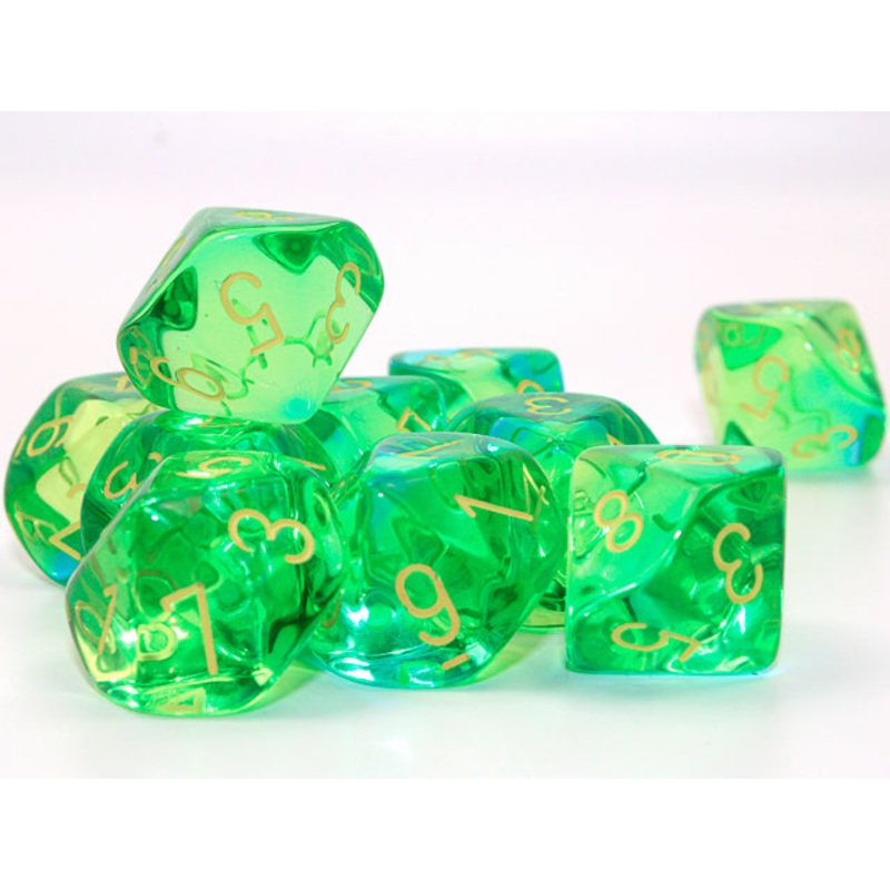 Chessex 26266 Gemini Translucent Green-Teal/yellow Set of 10 d10s