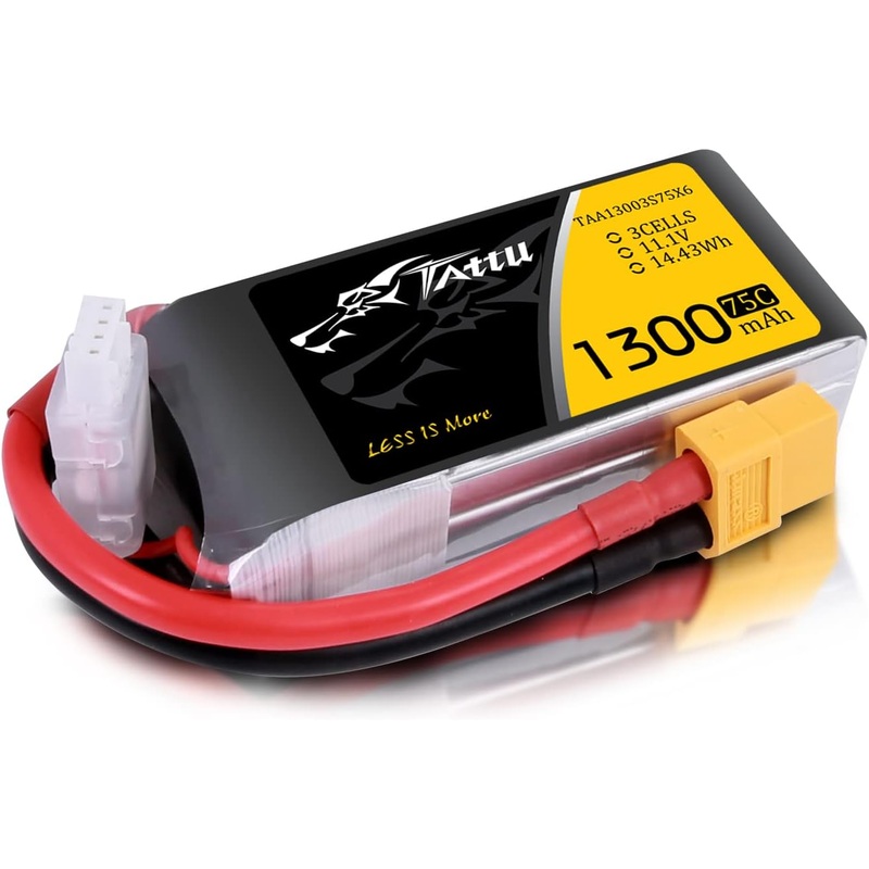 Tattu 11.1V 1300mAh 75C 3S LiPo Battery Pack with XT60 Plug for RC Boat Heli Airplane UAV Drone FPV Nemesis 240 Mini Skylark M4-FPV 250 Mini Shredder 200 INDY250 Plus Mojo 280 HOVERSHIP MHQ2