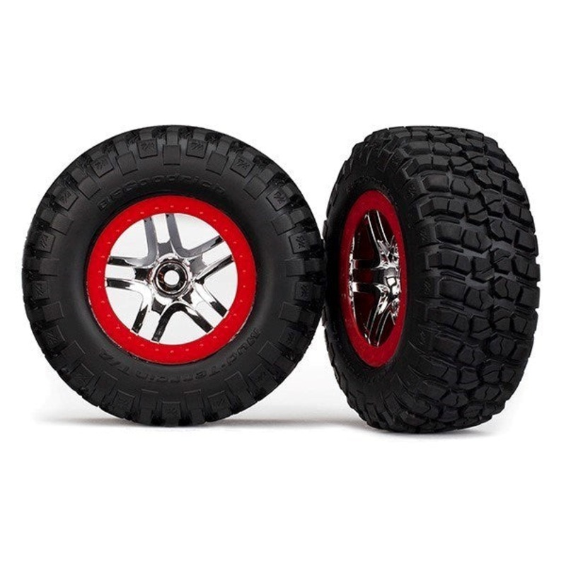 Traxxas 5877R - Tires & wheels assembled glued SCT chrome red beadlock style (2) (2WD front)