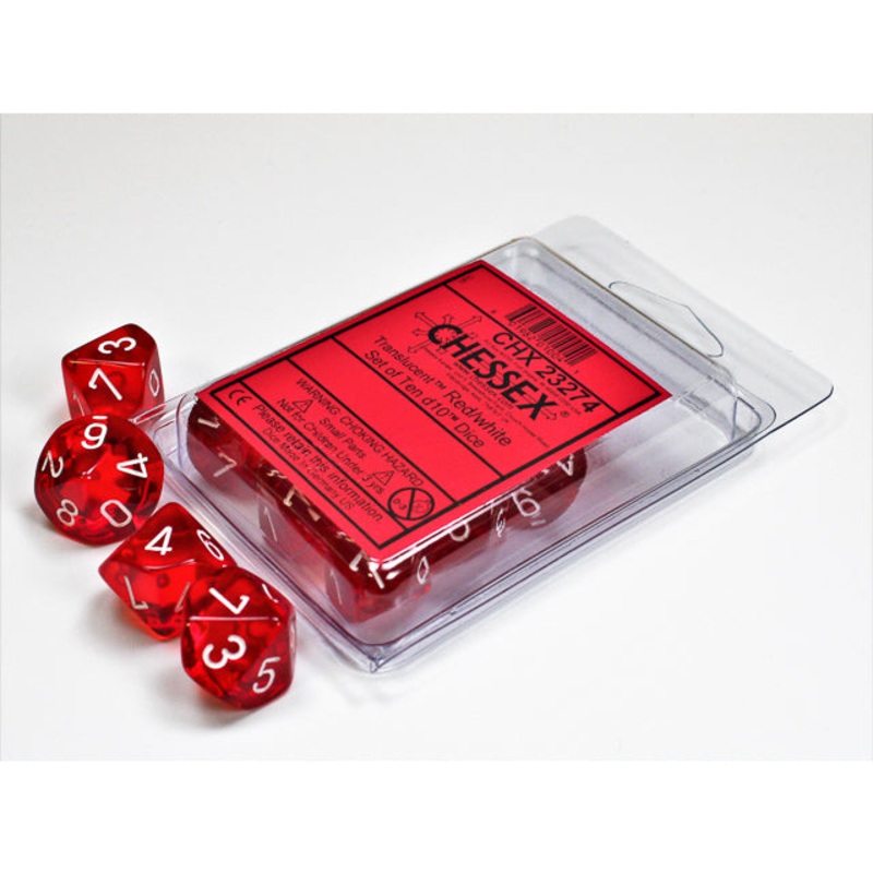 Chessex 23274 Translucent Red/white Set of Ten d10s