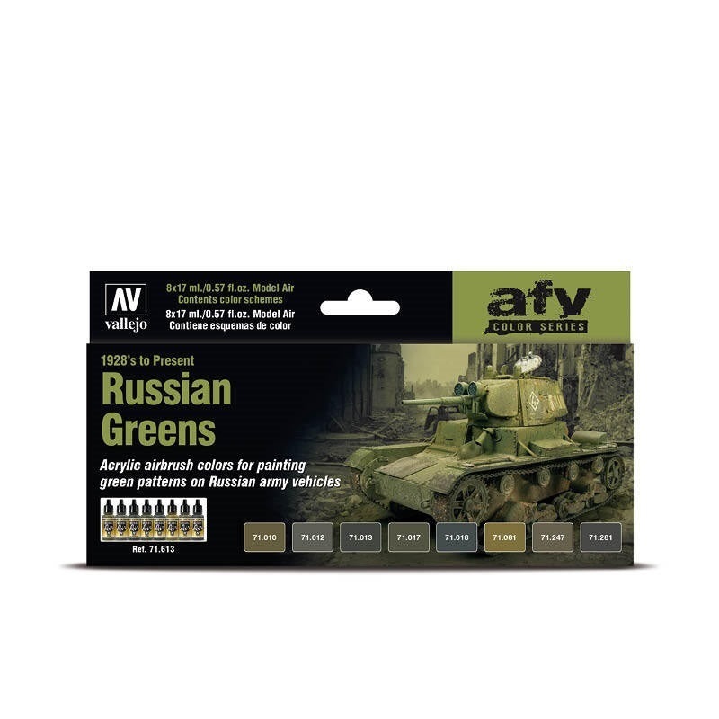 Vallejo AV71613 Model Air Russian Greens 1928S To Present 8 Colour Set