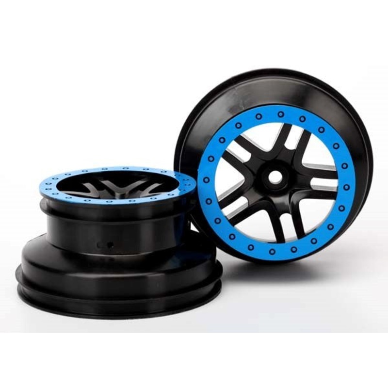 Traxxas 5886A - Wheels SCT Split-Spoke Black Blue Beadlock Style Dual profile (2.2" outer 3.0" inner) (2WD front) (2)