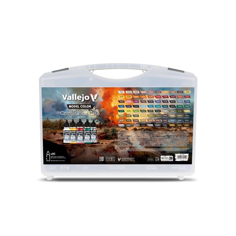 Vallejo 70254 Combination Case. Includes: 80 Colors selected for BSL combinations (base, shadow & light tones) - 80 Colors case