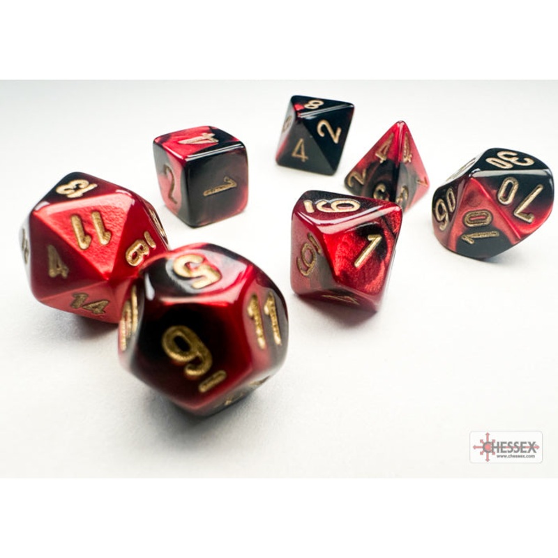 Chessex 20633 Gemini Mini-hedral Black-Red/gold 7-Die Set
