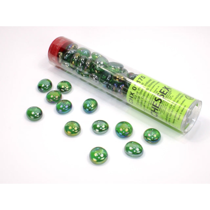 Chessex 1175 Iridized Green Glass Stones Qty 40 or more in 5 1/2" Tube