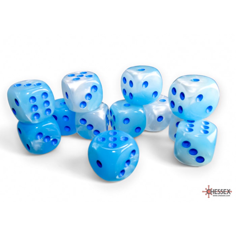 Chessex 26665 Gemini 16mm d6 Pearl Turquoise-White/blue Luminary Dice Block (12 dice)