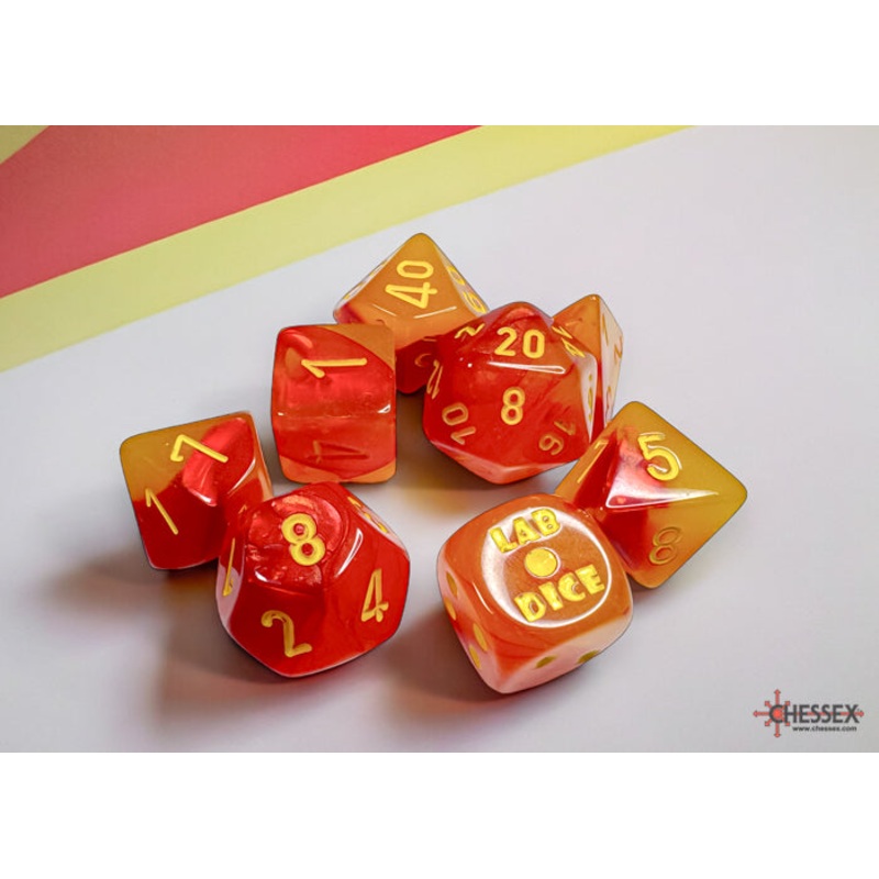 Chessex 30051 Gemini Polyhedral Gellow-Red/yellow Luminary 7-Die Set (with bonus die)