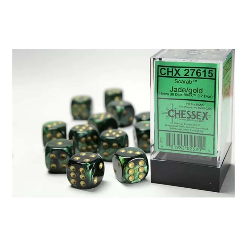 Chessex 27615 Signature 16mm d6 (12 Dice) Scarab Jade