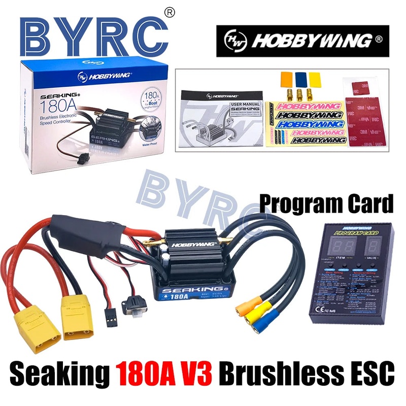 Hobbywing SeaKing V3 Waterproof 180A 2-6S Lipo Speed Controller 6V/5A BEC Brushless ESC for RC Racing Boat XT90 Combo1