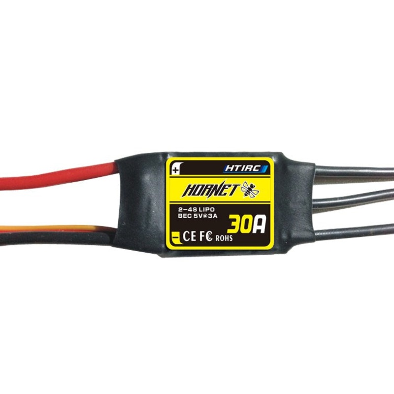 HTIRC HTI-H30-302401 H-30A. Hornet 30A. Aircraft Heli ESC. Burst 30A/40A 2-4LiPo 5-12NC BEC 5V/2A By HTIRC 30x24x8.5mm 21g