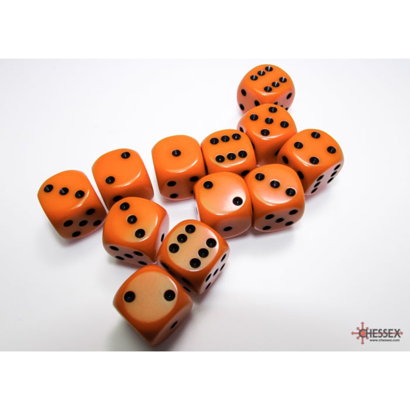 Chessex 25603 Opaque 16mm d6 Orange/black Dice Block (12 dice)