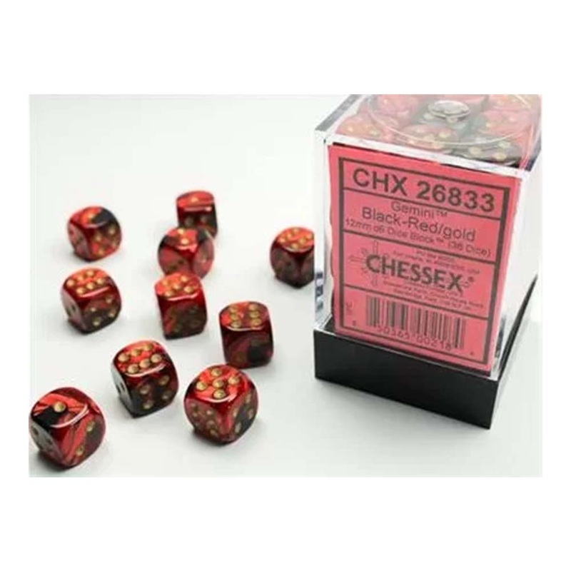 Chessex 26833 Chessex-Gemini 12mm d6(36 Dice) Black-Red/Gold