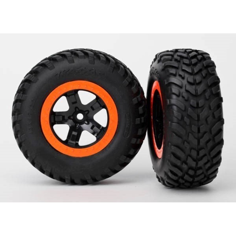 Traxxas 5864 - Tire & wheel assy glued (SCT black orange beadlock wheels SCT off-road racing tires foam inserts) (2) (2WD front)