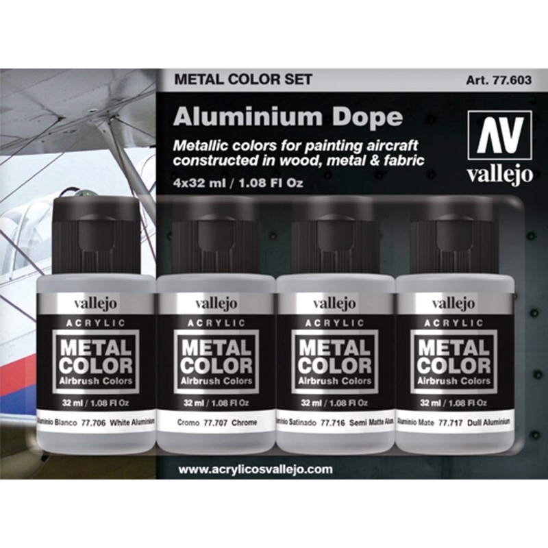 Vallejo AV77603 Metal Colour Aluminium Dope 4 Colour Acrylic Paint Set