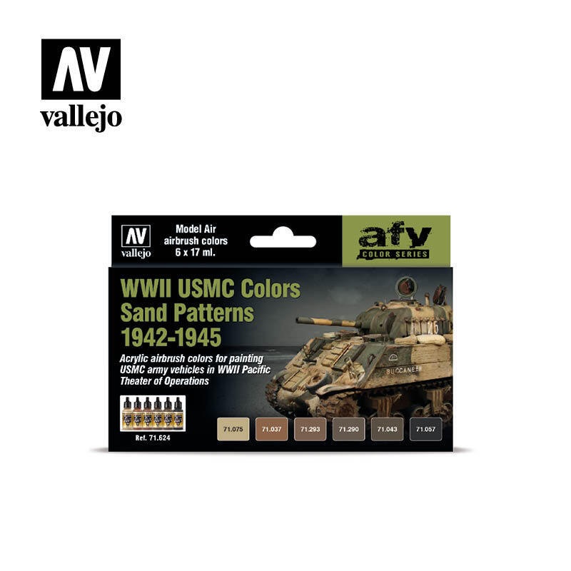 Vallejo AV71624 Model Air Wwii Usmc Colors Sand Patterns 1942-1945 6 Colour Set