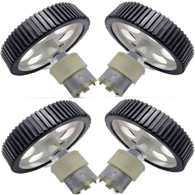 4 pieces 10 X 2 Cm Gear Motor Robot Wheel & 4 pieces 200 RPM Gear Motor