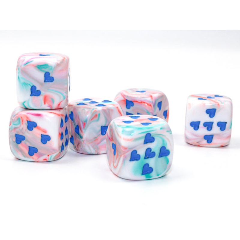 Chessex CHXXH6003 Festive Pop Art/Blue w/ Heart Pips Luminary Single D6 Dice (16mm)