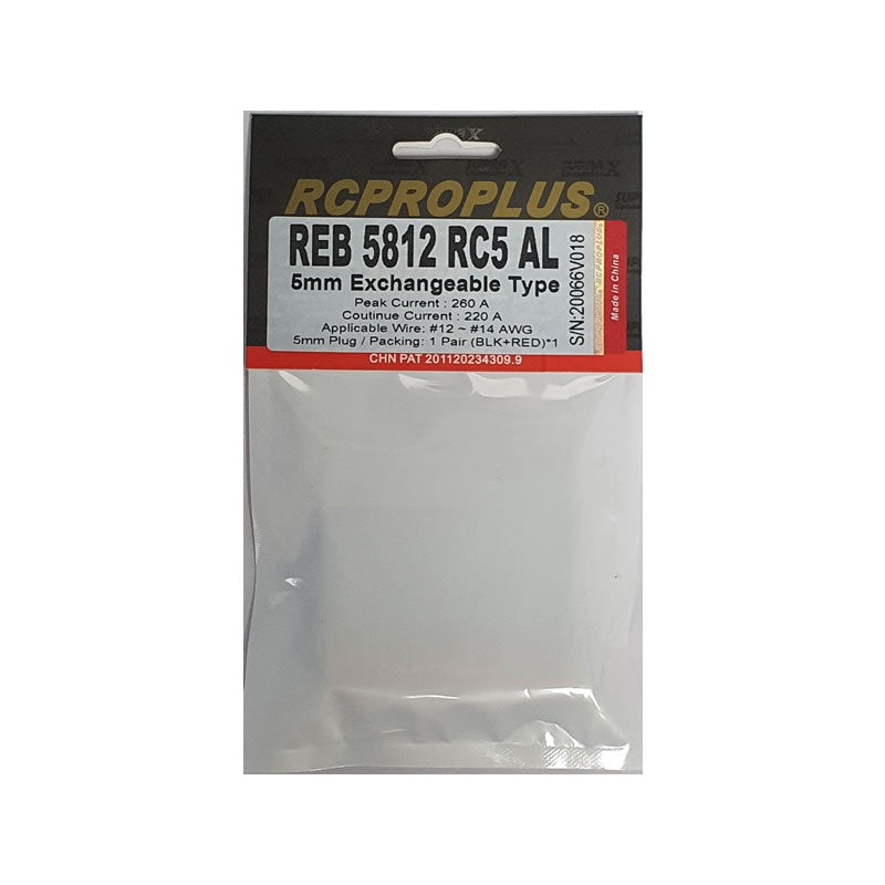RCProPlus 5mm Car Connector with Alu Housing Black/Red : REB5812RC5AL