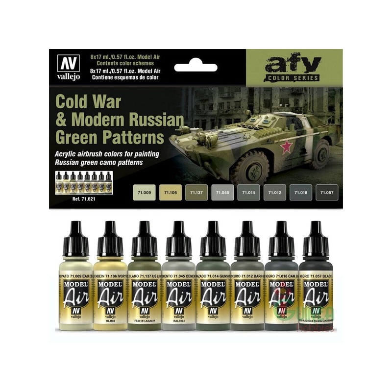 Vallejo AV71621 Model Air Cold War & Modern Russian Green Patterns 8 Colour Set