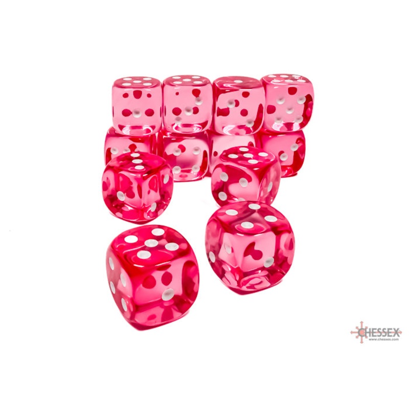 Chessex 23614 Translucent 16mm d6 Pink/white Dice Block (12 dice)