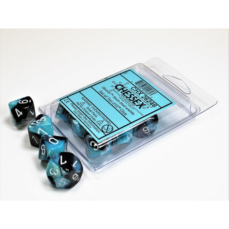 Chessex 26246 Gemini Black-Shell/white Set of Ten d10s