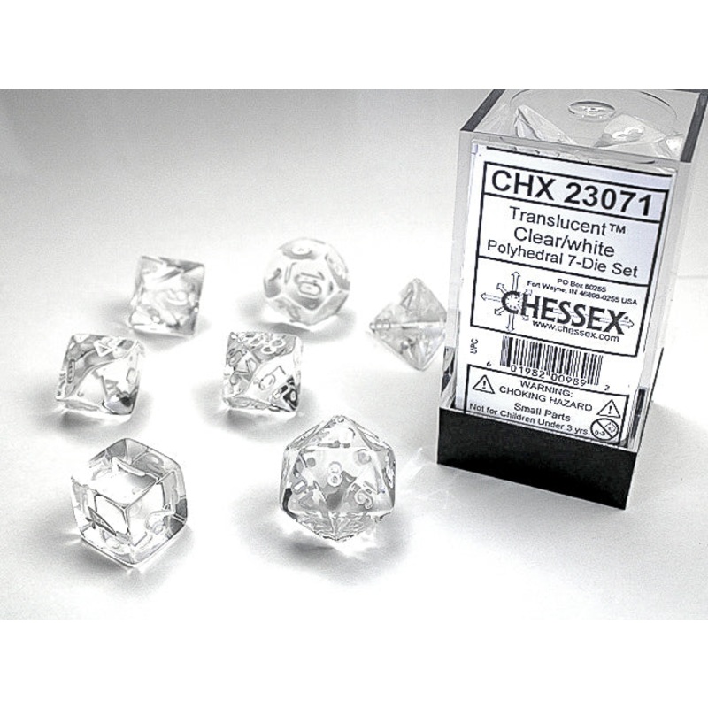 Chessex 23071 Translucent Polyhedral Clear/white 7-Die Set