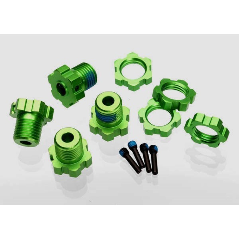 Traxxas 5353G - Wheel hubs splined 17mm (green-anodized) (4)/ wheel nuts splined 17mm (blue-anodized) (4)/ screw pins 4x13mm (with threadlock) (4)