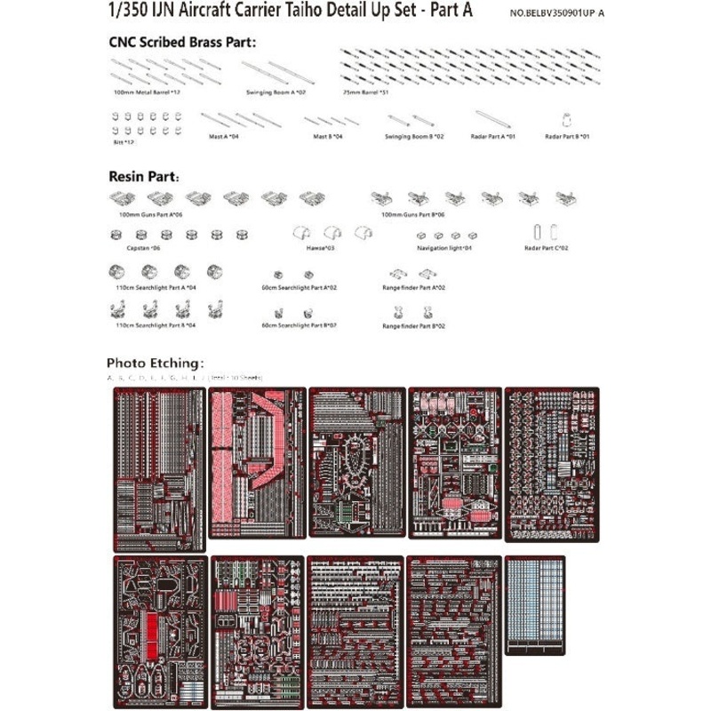 Very Fire VFBELBV350901UP-A 1/350 IJN Aircraft Carrier Taiho Detail Up Set - Part A