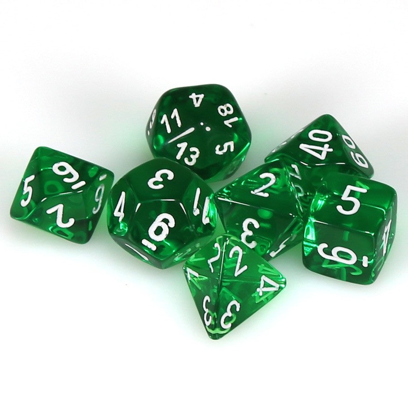 Chessex 23075 Translucent Polyhedral Green/white 7-Die Set