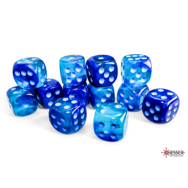 Chessex 26663 Gemini 16mm d6 Blue-Blue/light blue Luminary Dice Block (12 dice)