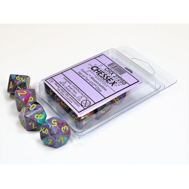 Chessex 27250 Festive Mosaic/yellow Set of Ten d10s