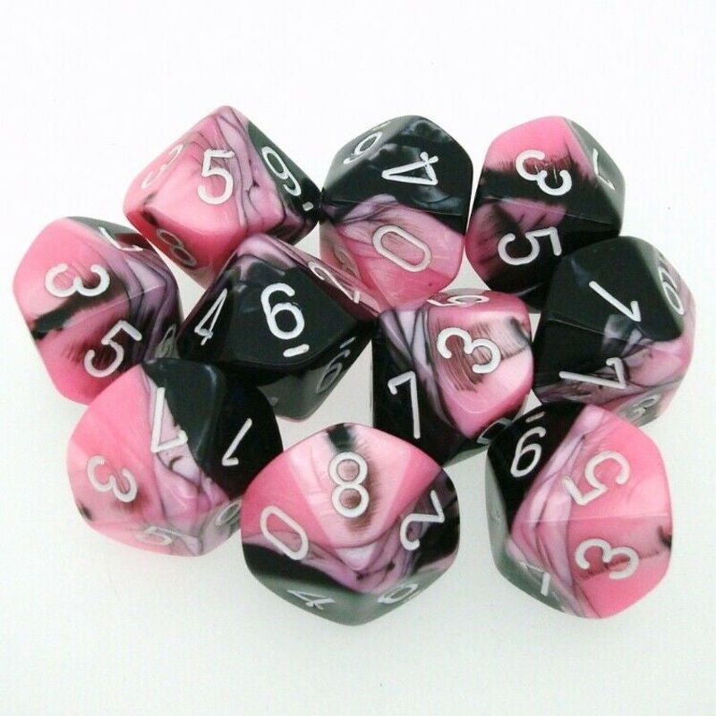Chessex 26230 Gemini Black-Pink/white Set of Ten d10s
