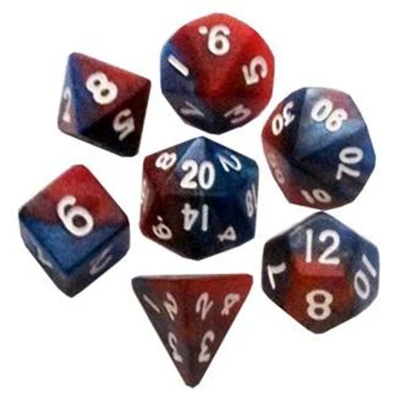 MDG MDG412 Mini Polyhedral Dice Set: Red/Blue w/ White Numbers