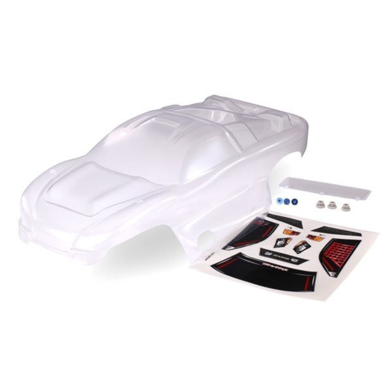 Traxxas 4412 - Body Nitro Rustler (clear requires painting)/window grille lights decal sheet/ wing and aluminum hardware