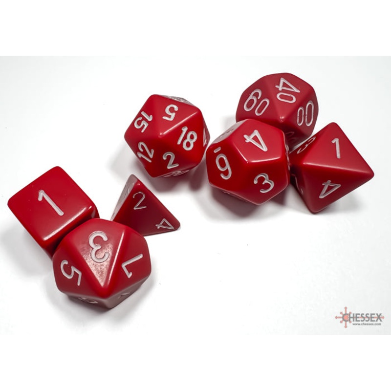 Chessex 25404 Red w/white Opaque Polyhedral 7-Die Set