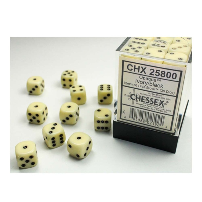Chessex 25800 Opaque 12mm d6 (36 dice) Ivory/black
