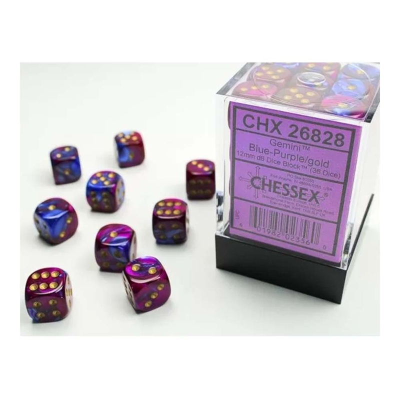 Chessex 26828 Chessex-Gemini 12mm d6(36 Dice) Blue-Purple/Gold