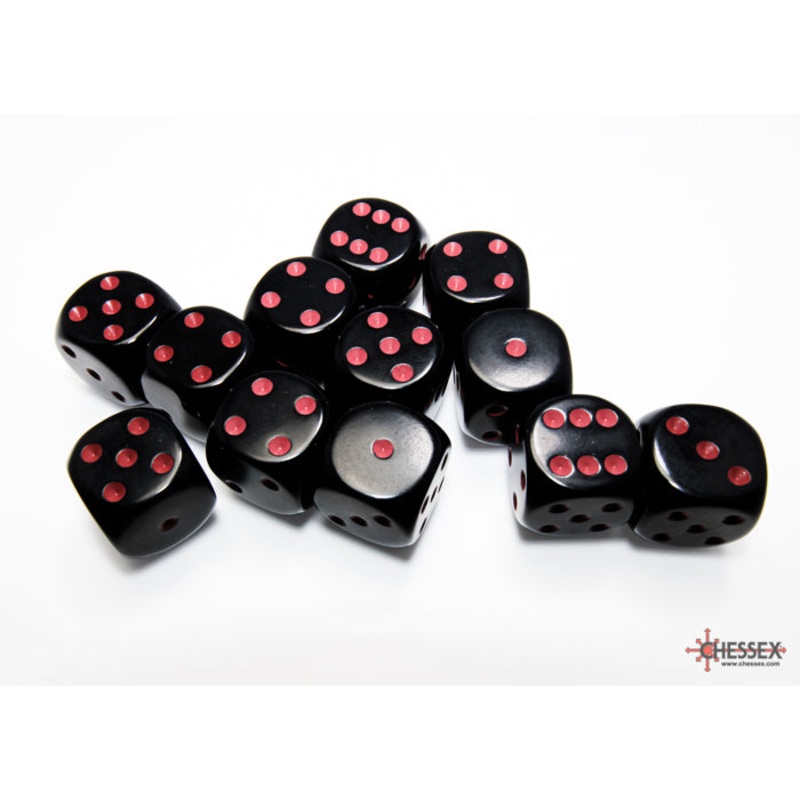 Chessex 25618 Opaque 16mm d6 Black/red Dice Block (12 dice)