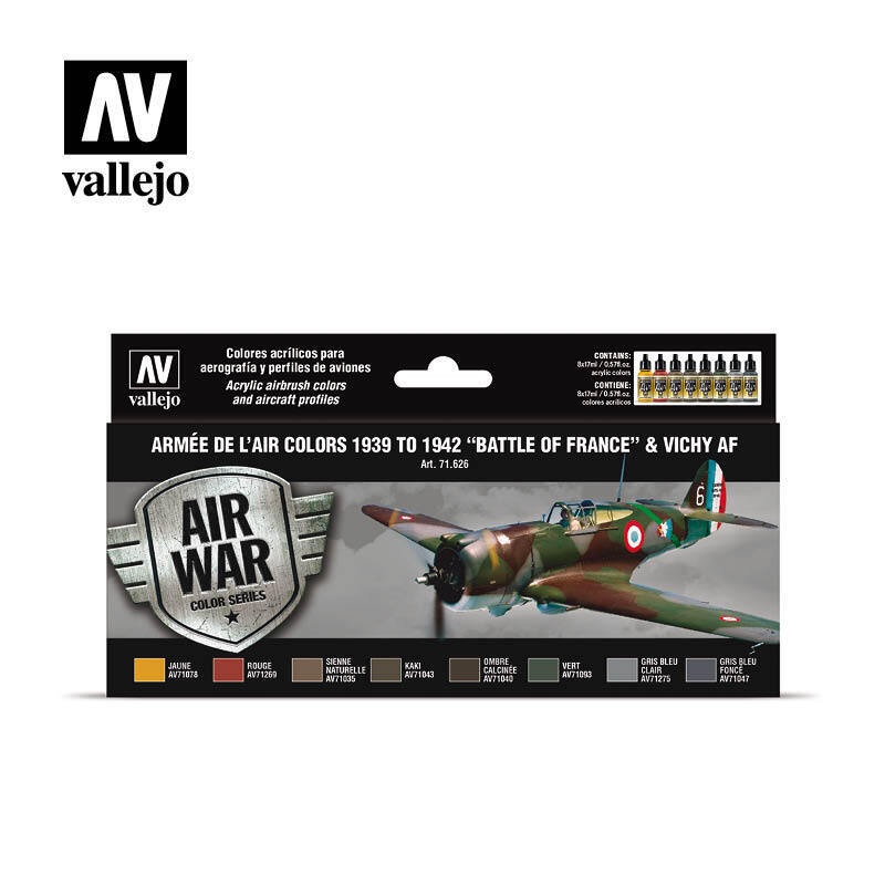 Vallejo AV71626 Model Air Arme De LAir Colors 1939 To 1942 Battle Of France 8 Colour Set