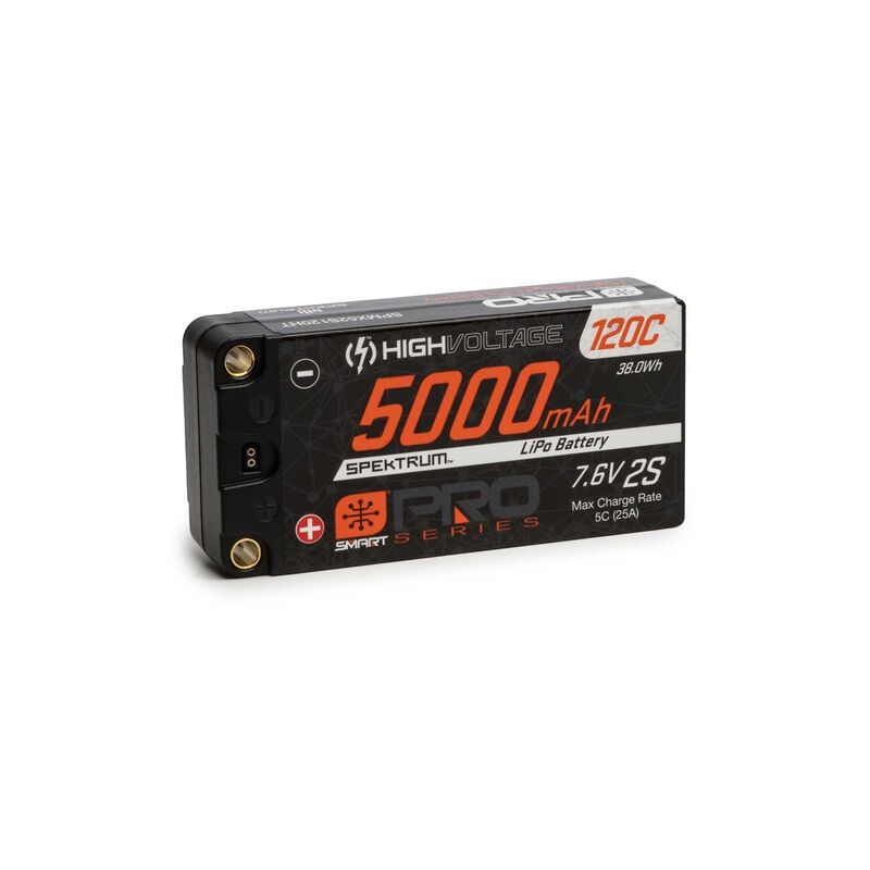 Spektrum SPMX52S120HT 5000mAh 2S 7.6V Smart Pro Race HV LCG Shorty LiPo Battery 120C: 5mm