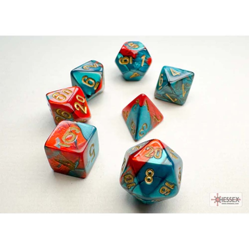 Chessex 20662 Gemini Mini-hedral Red-Teal/gold 7-Die Set